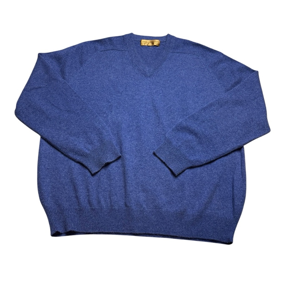 💙 100% Cashmere Blue V-Neck‎ Sweater 🧶 Men’s XL Two-Ply Soft Knit Classic 💙